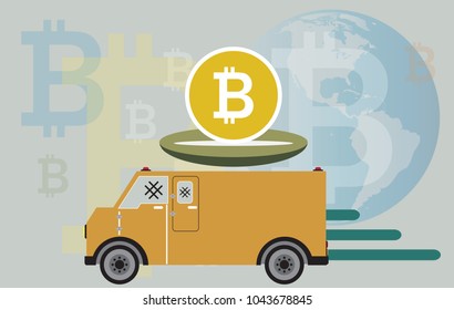 Bitcoins Money delivery Van Vector and Illustration