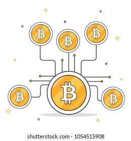 Bitcoins network, cryptocurrency concept.