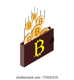 Bitcoins and new virtual money concept. Golden coin with icon letter B. Mining or blockchain technology for cryptocurrency.Vector illustration