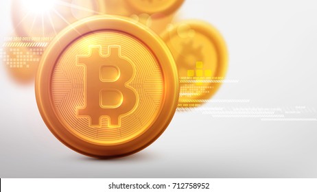 Bitcoins and New Virtual money concept.Background of Golden coin with icon letter B.Mining or blockchain technology for cryptocurrency.Vector illustration EPS 10 of Golden Bitcoin