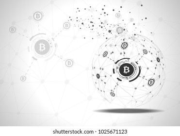 Bitcoins on world map point, line, composition, social network communications and business concept, vector illustration design.