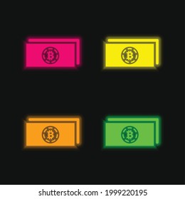 Bitcoins Papers four color glowing neon vector icon