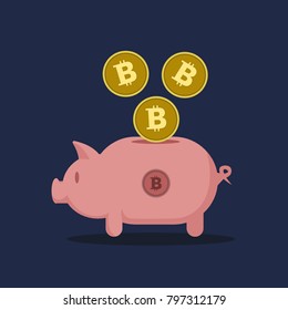 Bitcoins and the pig ,saving money vector 