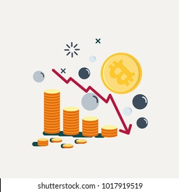 Bitcoin's Price Drops. Graph Falling Down. Vector Illustration.