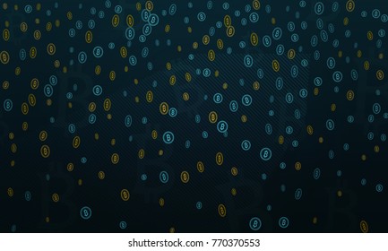 Bitcoins security business background. Bitcoin crypto mining visualization. Business wallet background, security currency exchange, vector model. Crypto virtual payment finance. Gold money trading