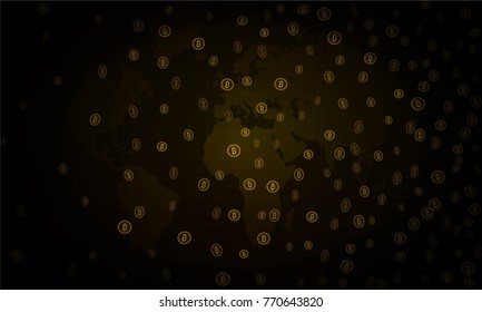 Bitcoins security business background. Bitcoin crypto mining visualization. Business wallet background, security currency exchange, vector model. Crypto virtual payment finance. Gold money trading.
