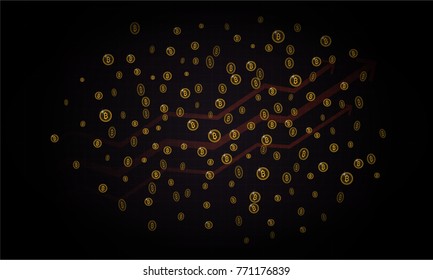 Bitcoins security business background. Bitcoin crypto mining visualization. Business wallet background, security currency exchange, vector model. Crypto virtual payment finance. Gold money trading