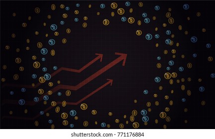 Bitcoins security business background. Bitcoin crypto mining visualization. Business wallet background, security currency exchange, vector model. Crypto virtual payment finance. Gold money trading