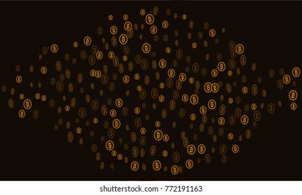 Bitcoins security business background. Bitcoin crypto mining visualization. Business wallet background, security currency exchange, vector model. Crypto virtual payment finance. Gold money trading.