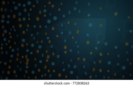 Bitcoins security business background. Bitcoin crypto mining visualization. Business wallet background, security currency exchange, vector model. Crypto virtual payment finance. Gold money trading.