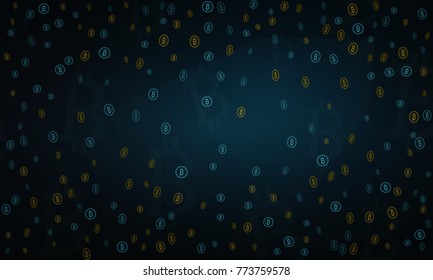 Bitcoins security business background. Bitcoin crypto mining visualization. Business wallet background, security currency exchange, vector model. Crypto virtual payment finance. Gold money trading
