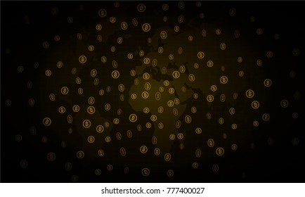 Bitcoins security business background. Bitcoin crypto mining visualization. Business wallet background, security currency exchange, vector model. Crypto virtual payment finance. Gold money trading.