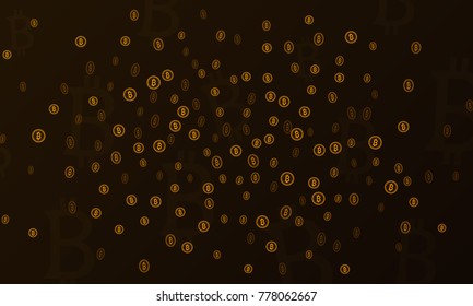 Bitcoins security business background. Bitcoin crypto mining visualization. Business wallet background, security currency exchange, vector model. Crypto virtual payment finance. Gold money trading.