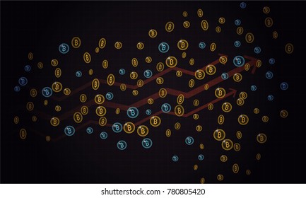 Bitcoins security business background. Bitcoin crypto mining visualization. Business wallet background, security currency exchange, vector model. Crypto virtual payment finance. Gold money trading.
