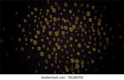 Bitcoins security business background. Bitcoin crypto mining visualization. Business wallet background, security currency exchange, vector model. Crypto virtual payment finance. Gold money trading.