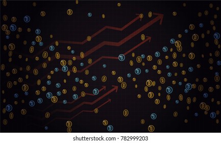Bitcoins security business background. Bitcoin crypto mining visualization. Business wallet background, security currency exchange, vector model. Crypto virtual payment finance. Gold money trading.