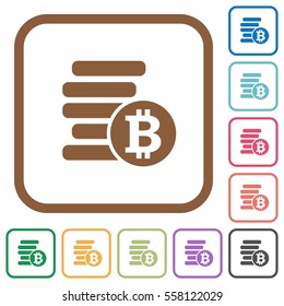 Bitcoins simple icons in color rounded square frames on white background