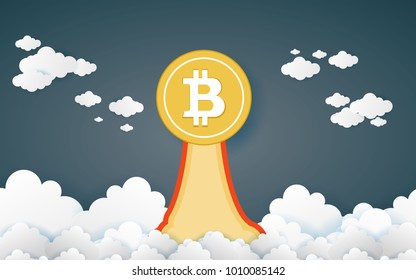 Bitcoins with speed concept on space or clouds computing background