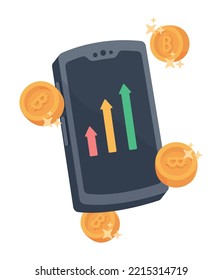 bitcoines y estadísticas en el icono del smartphone