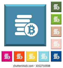 Bitcoins white icons on edged square buttons in various trendy colors