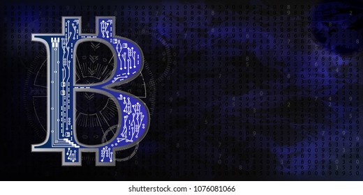 Bitcoins.Radar screen. Vector illustration for your design. Technology background. Futuristic user interface. HUD. space blue. horizontal sheet orientation