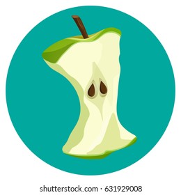 Bite apple core web button isolated on blue background