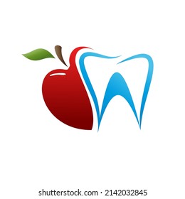 Muerte la manzana. Dientes sanos tratados por el dentista. Plantilla de vector