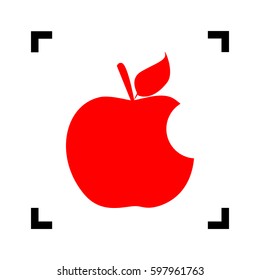 Bite apple sign. Vector. Red icon inside black focus corners on white background. Isolated.