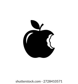 Diseño plano de Vector de icono de silueta de manzana mordida.