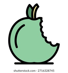 Icono de desperdicio de manzana mordida. Esquema de la mordedura de manzana de desecho de Vector de color de icono plano aislado