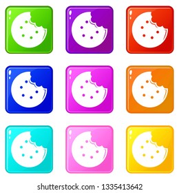 Bite biscuits icons set 9 color collection isolated on white for any design