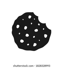 Bite biscuits symbol. Chocolate chip icon. Black cookies symbol. Food vector illustration. Isolated on white.