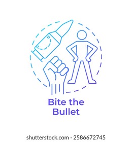 Bite the bullet blue gradient concept icon. Task management, decision making. Will power. Round shape line illustration. Abstract idea. Graphic design. Easy to use in infographic, presentation