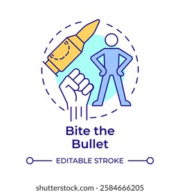 Bite the bullet multi color concept icon. Task management, decision making. Will power. Round shape line illustration. Abstract idea. Graphic design. Easy to use in infographic, presentation