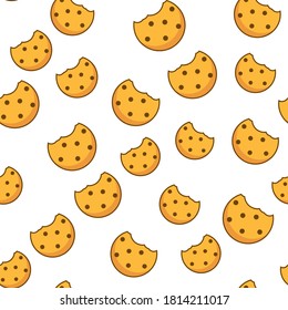 Bite cookie pattern biscuit chip seamless background. Cracker cookie icon crunch vector pattern