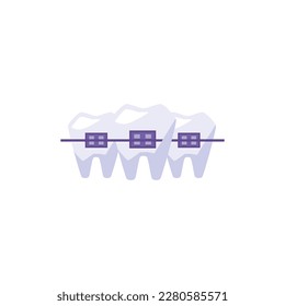 Bite correction and teeth aesthetics with braces and orthodontic therapy emblem or logo design element, flat vector illustration isolated on white background.