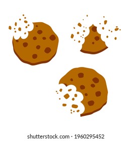 Bite of dessert. Bread crumbs. Chocolate sweetness. Flat cartoon illustration. Eaten cookies.