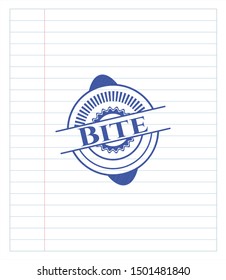 Bite emblem drawn with pen. Blue ink. Vector Illustration. Detailed.