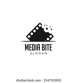 bite film strip logo. creative concept of bitten film strip