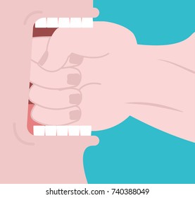 Bite fist. Open mouth and fist. Vector illustration