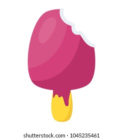 Bite from ice popsicle of strawberry flavor