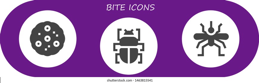 bite icon set. 3 filled bite icons.  Collection Of - Cookie, Fleas, Mosquito