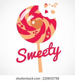 bite lollipop candy, cartoon flat style isolated vector illustration. Design for stickers, logo, web and mobile app.