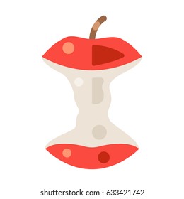 Bite red apple core. Vector flat illustration on white background