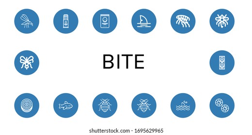 beißen Sie einfache Symbole gesetzt. Enthält Symbole wie Mosquito, Biscuit, SchokoladChip, Shark, Flea, Cookie, Bed Bug, Cookies, können für Web, Mobile und Logo verwendet werden