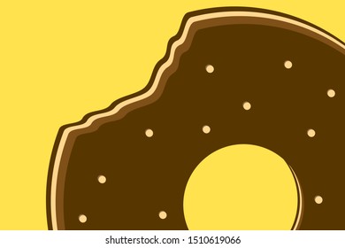 bite taken out of a chocolate donut with caramel topping, vector illustration
