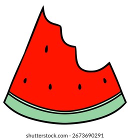 Vector aislado dibujado a mano de la ilustración de la sandía de la mordida