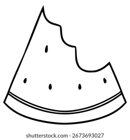 Vector de contorno dibujado a mano ilustración de sandía de mordida