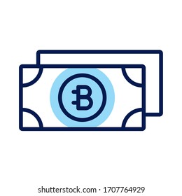 bitecoin bills crypto currency line style vector illustration design