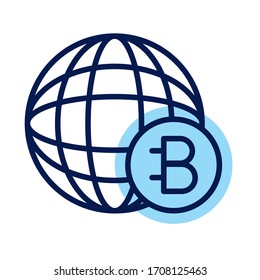 bitecoin with sphere crypto currency line style vector illustration design